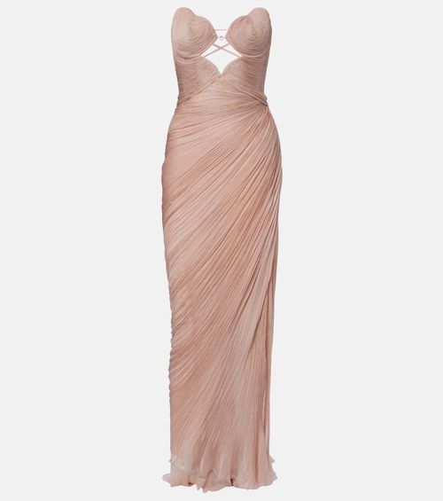 Ananda pleated silk muslin bustier gown