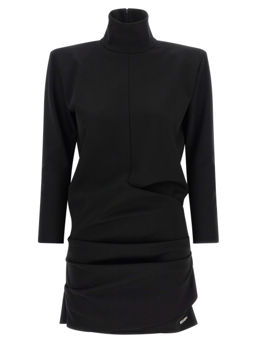 Viscose Mini with Asymmetrical Drapes Dress — Black