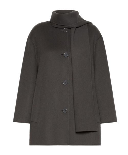 Short wool coat with scarf - Dark grey