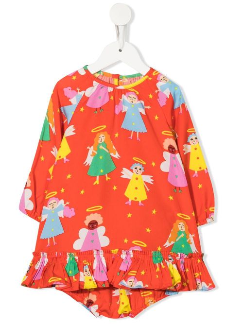 Angel-print ruffled dress - Red