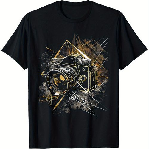 TEMU Camera Photographer Gifts Graphic Tees Men Women Men Women T-shirt, 100%certified Camera T-shirts, 180g Heavyweight Camera Shirt For Men, Black