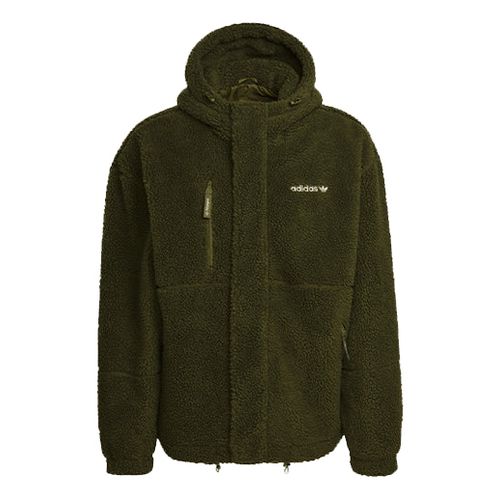 Men's originals Polar Fleece Wb Logo Embroidered Sports Hooded Jacket Dark Olive Green