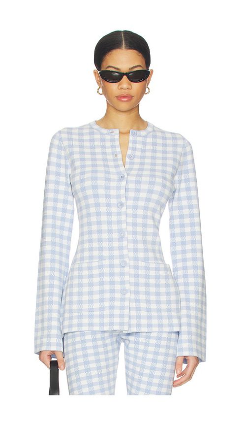 525 America Juniper Elongated Fitted Cardigan in Baby Blue. - S also in XS, M