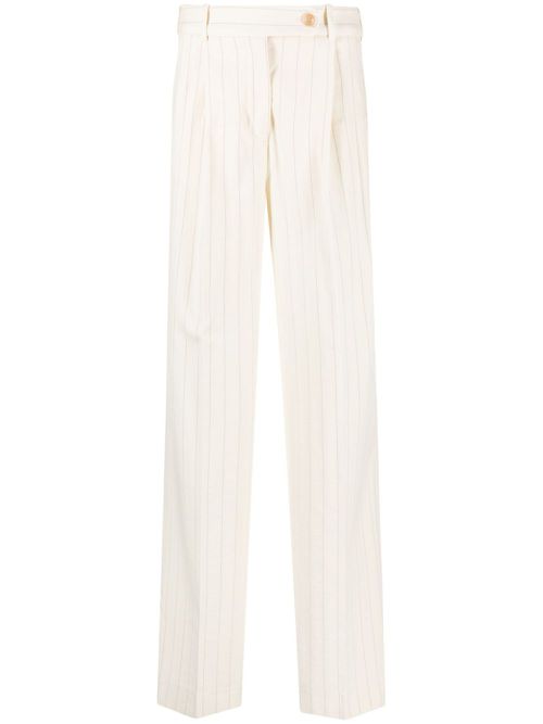 Pinstriped wool-blend wide-leg trousers - Neutrals