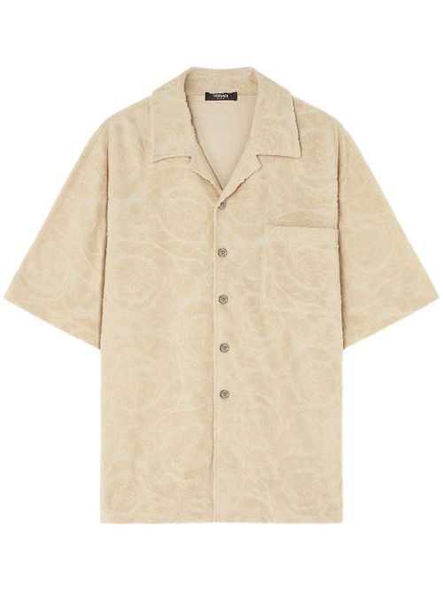 Patterned intarsia-knit cotton shirt - Neutrals