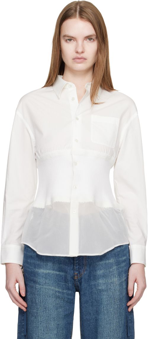 White Knit Paneled Shirt