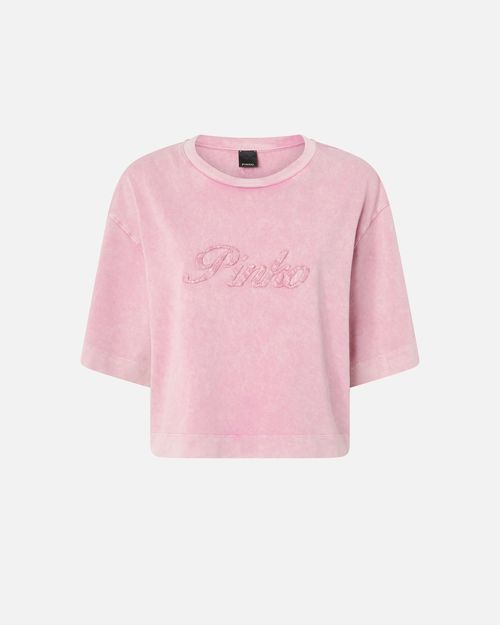 Cropped T-shirt with distressed embroidery - L