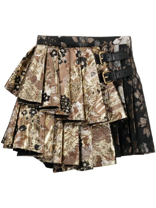 Brocade-pattern pleated miniskirt - Black