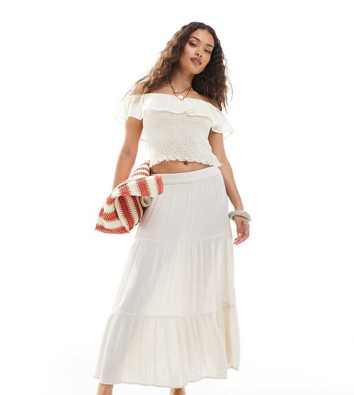 ONLY Petite tiered maxi skirt in cream-White