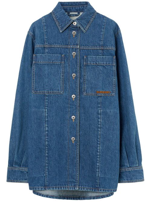 Logo-embroidered denim overshirt - Blue