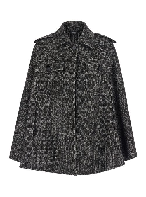 Wool Herringbone Cape — Black