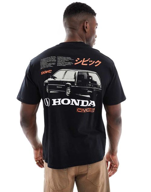 Pull & Bear 'Honda' graphic t-shirt in black
