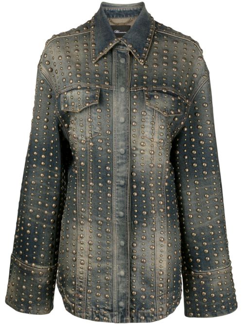 Stud-design old-washed denim jacket - Blue