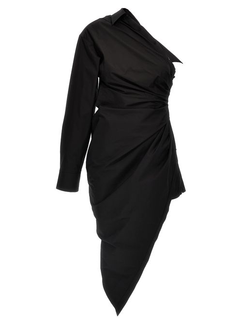 One-Shoulder Cotton Dress — Black
