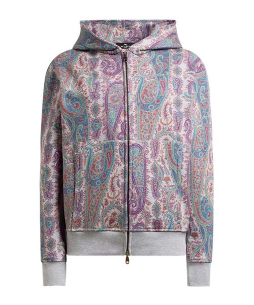 Paisley-pattern foliage hooded sweater