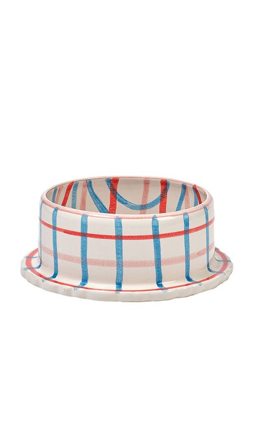Damson Madder NAPF HAND PAINTED CERAMIC PET BOWL in White