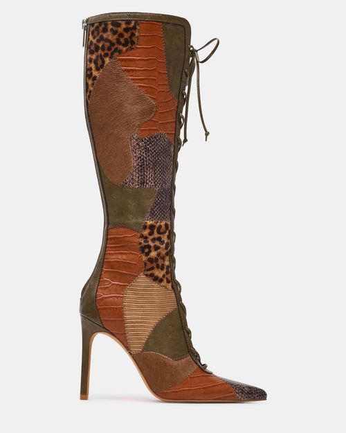 Steve Madden Women's Marelyn Lace-Up Boots - Olive Multi - - Leather
