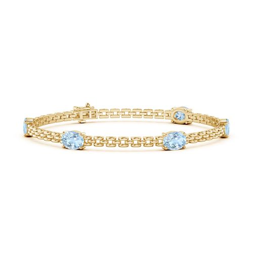 Angara 3.0 Carats Five Stone Oval Aquamarine Station Link Bracelet in 14K Yellow Gold