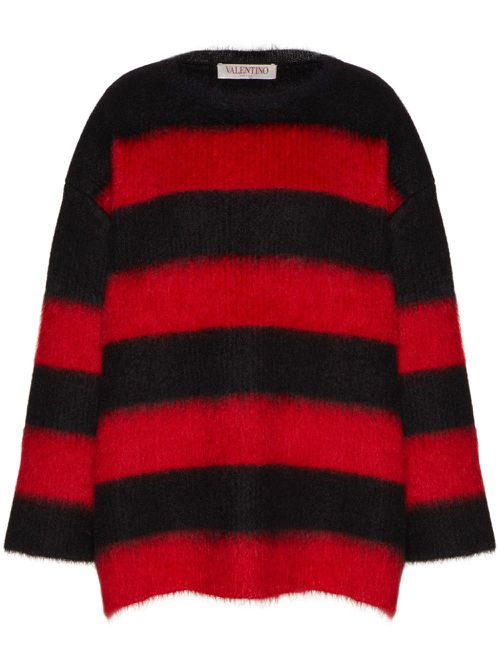 Stripe-pattern mohair-blend jumper - Red