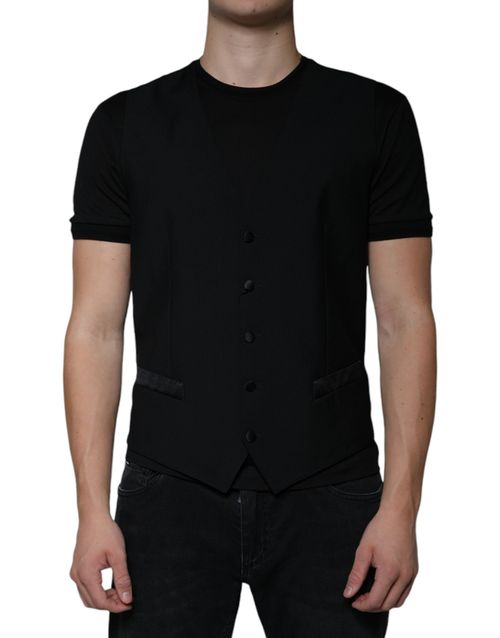 Virgin Wool Blend Vest — Black