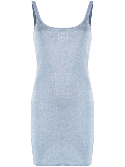 Logo-embossed fine-knit short dress - Blue