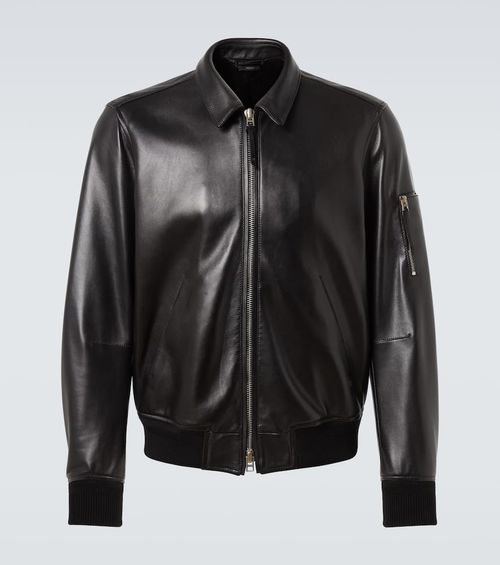 Leather blouson jacket