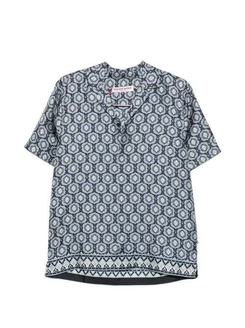 Geometric-Print Camp-Collar Shirt — Blue