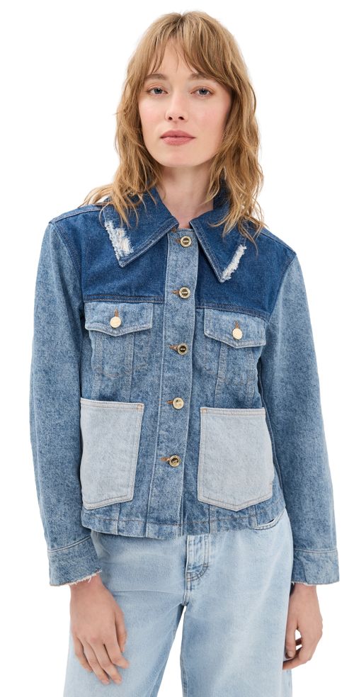 Patchwork Denim Short Jacket Mid Blue Vintage