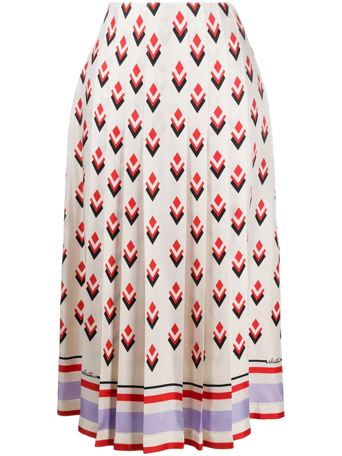 Pleated Geometric-Print Skirt — Multicolor