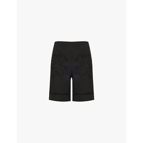 Mens Meteroide Embroidered Cut-outs Drawstring-waistband Straight-leg Regular-fit Cotton Shorts