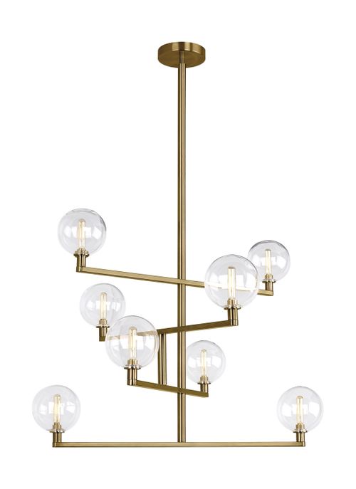 Aged Brass Eight Light Chandelier from the Gambit Collection