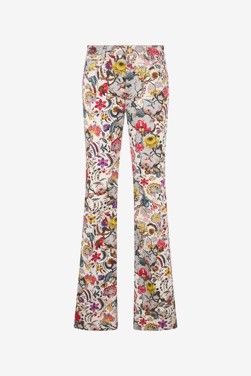 Flared Pants With Florentine Flowers Print