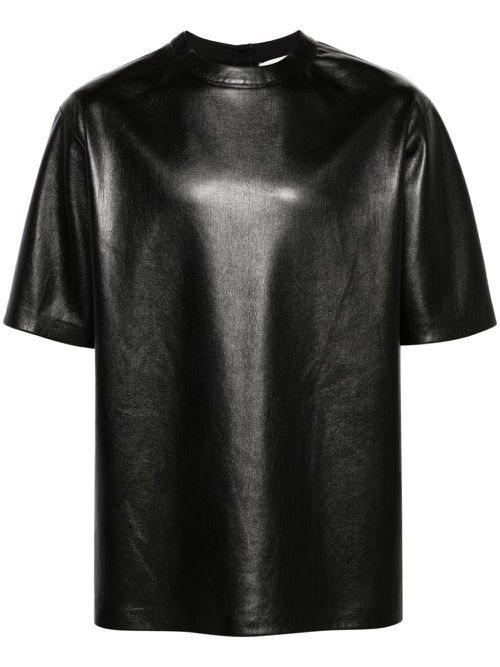 Drop-shoulder faux-leather T-shirt - Black