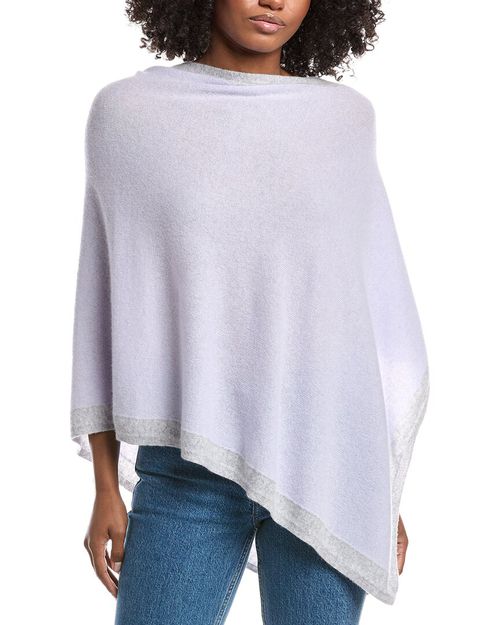 Cashmere Contrast Trim Cashmere Poncho