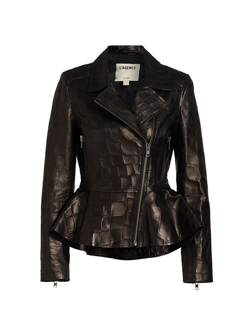 Women's Lyric Peplum Leather Biker Jacket - Black
