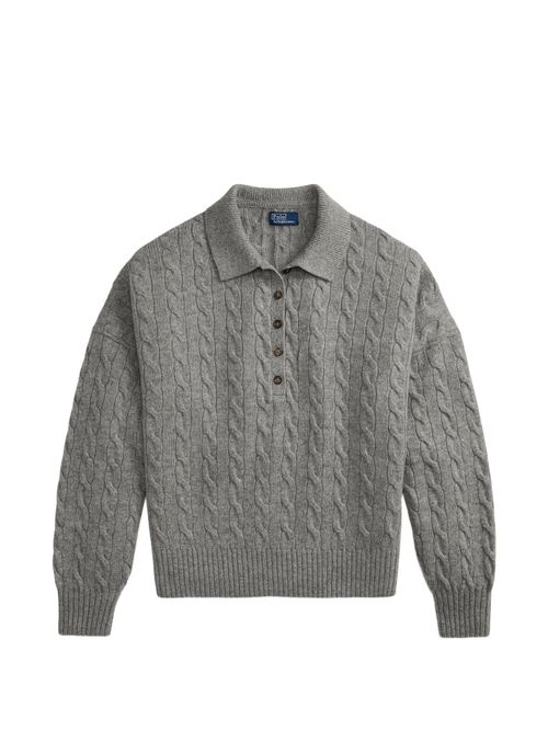 Women's Wool-Cashmere Rib-Knit Polo Sweater with Five-Button Placket, Ribbed Cuffs & Hem, Size S