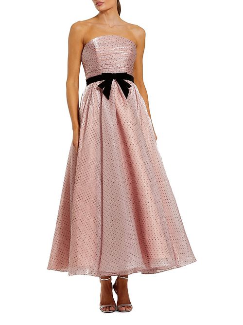 Women's Polka Dot Strapless Organza Maxi Dress - Rose Pink