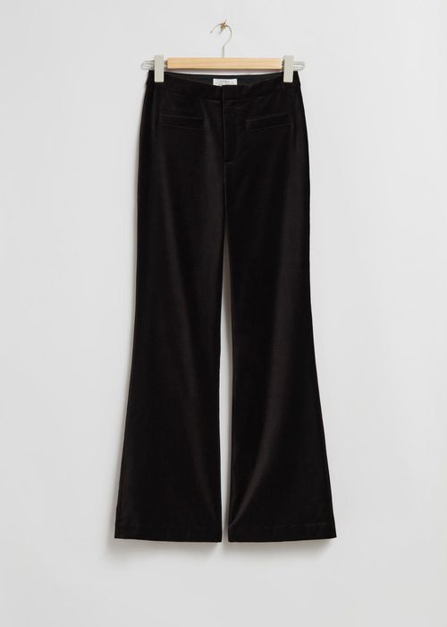 Flared Velvet Trousers - Black