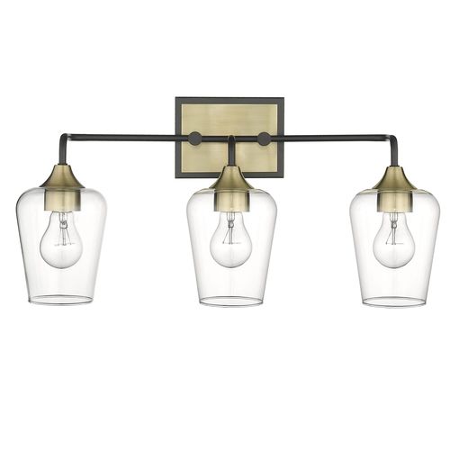 Antique Brass and Black Three Light Vanity from the Gladys Collection