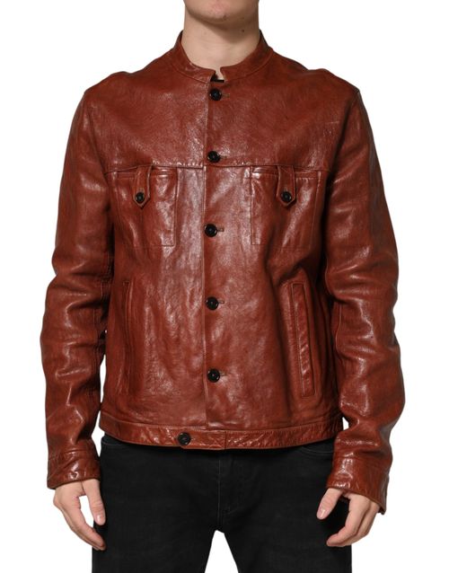 Leather Biker Jacket — Brown