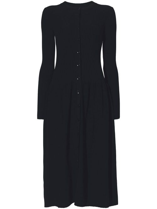 Ribbed-knit button-front dress - Black