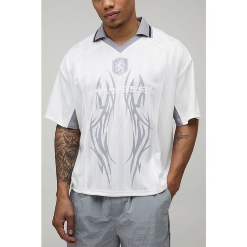BoohooMAN Mens Oversized Grunge Varsity Applique Mesh V Neck Football Top - Light Grey - Sma