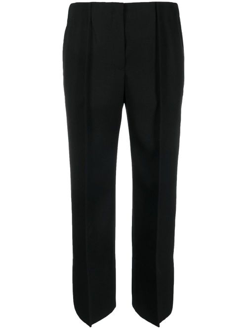Cropped wool wide-leg trousers - Black