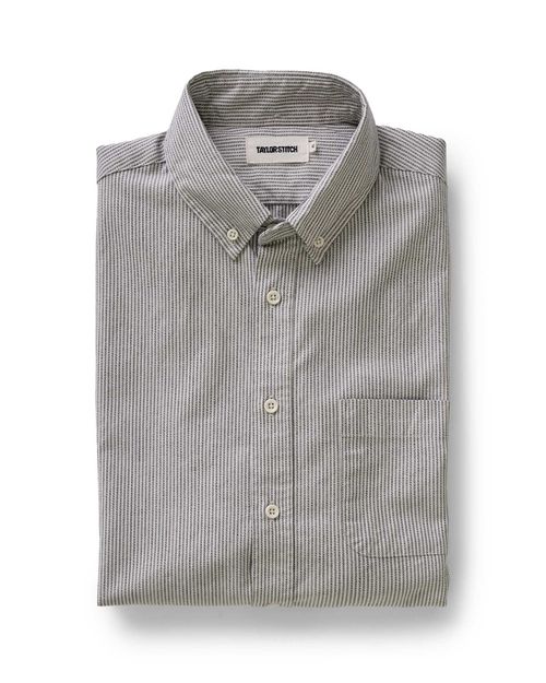 Men's Organic Cotton Jack Shirt in Coal Jaspe University Stripe Oxford