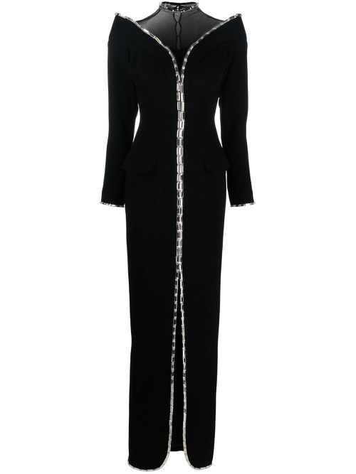 Crystal-embellished tailored maxi dress - Black