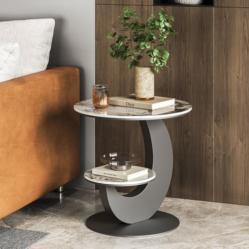 Sintered Stone Side Table 2 Tier Decorative Cocktail Table Round End Table Modern Simplicity Living Room