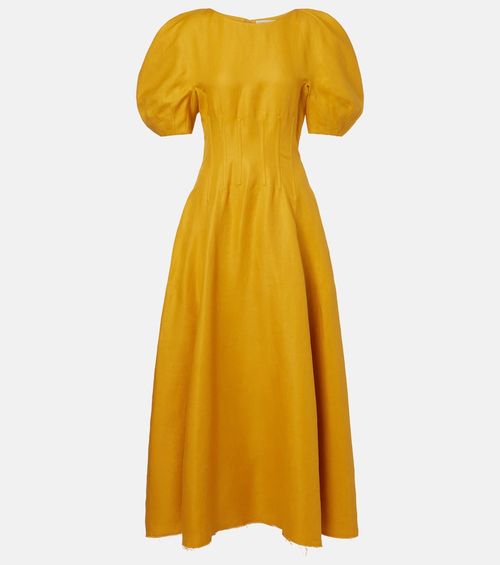 Ranya puff-sleeve linen twill maxi dress