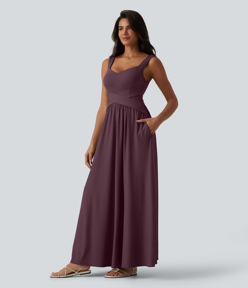 Built-in Bra Flowy Maxi Casual Dress with Pockets DD-F Casual Dress - Plum Wine