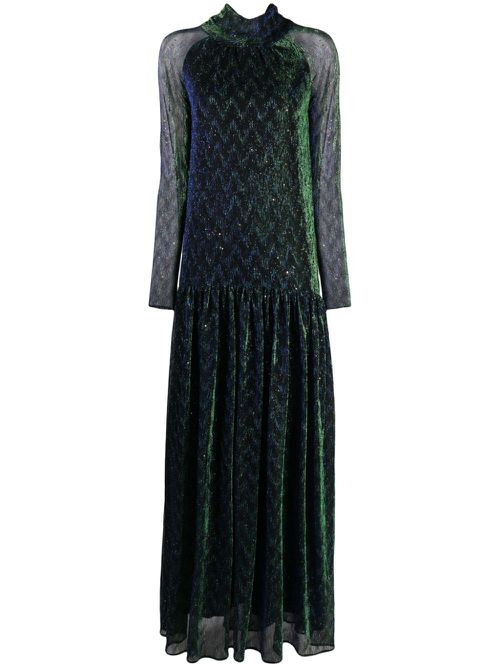 High-neck lurex gown - Green
