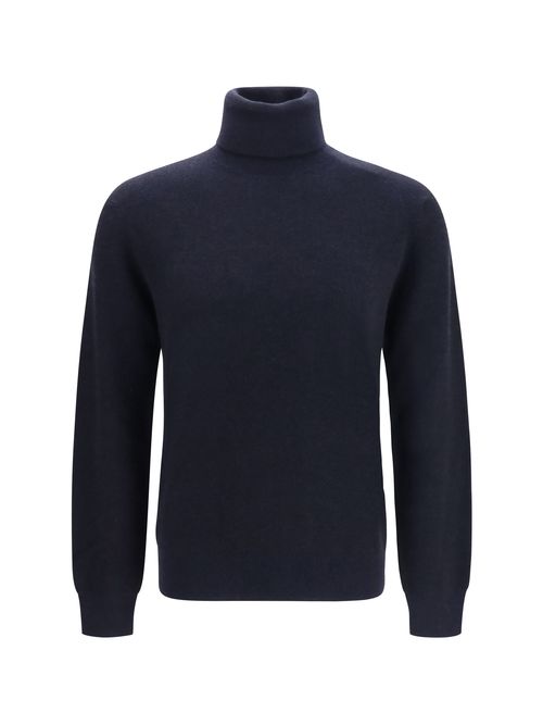 Wool and Cashmere Turtleneck Sweater — Navy